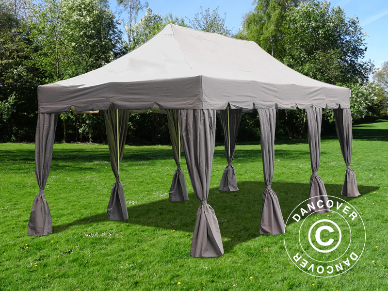 Snabbtält FleXtents PRO Steel "Peaked" 4x6m Latte, inkl. 8 sider & dekorativa gardiner - Image 4