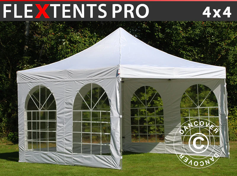 Snabbtält FleXtents PRO Vintage Style 4x4m Vit, inkl. 4 sidor
