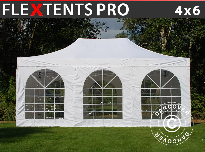 Snabbtält FleXtents PRO Vintage Style 4x6m Vit, inkl. 8 sidor