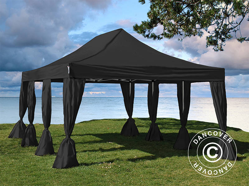 Snabbtält FleXtents Steel 4x6m Svart, inkl. 8 dekorativa gardiner - Image 4