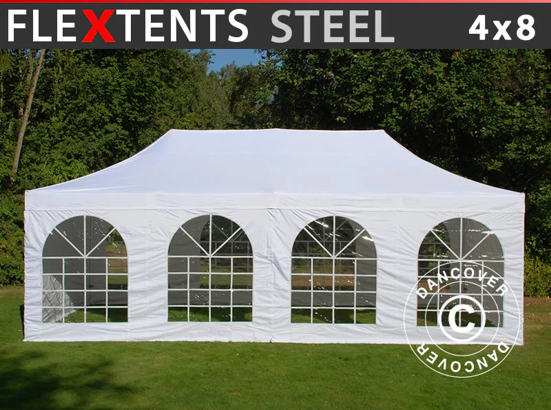 Snabbtält FleXtents Steel 4x8m Vit, inkl. 4 sidor