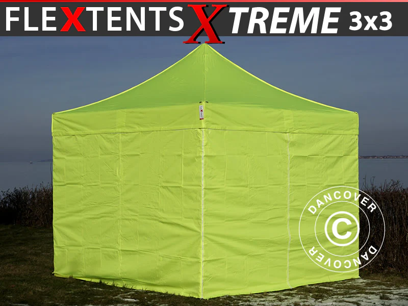 Snabbtält FleXtents Xtreme 50 3x3m Neongul/grön, inkl. 4 sidor