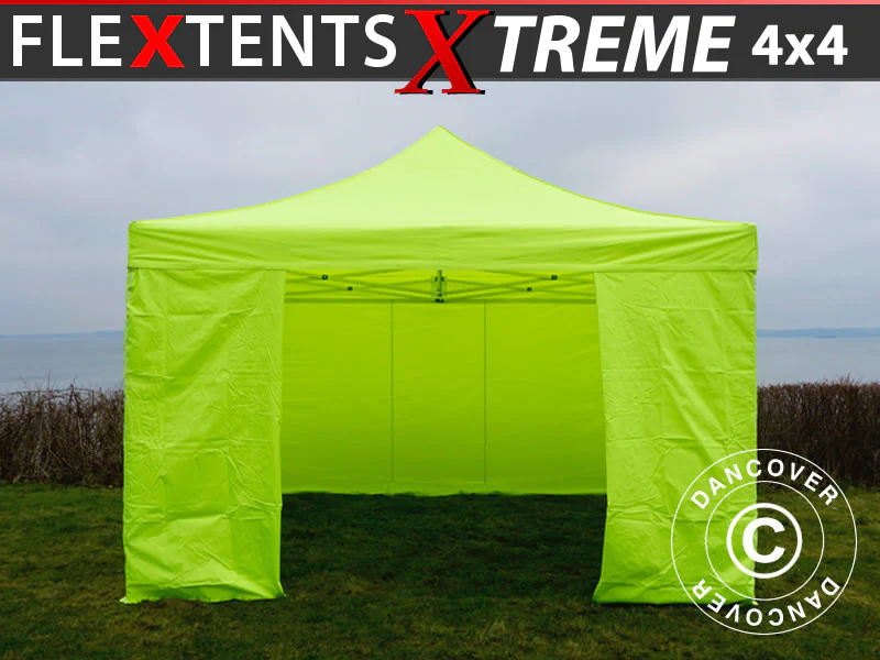 Snabbtält FleXtents Xtreme 50 4x4m Neongul/grön, inkl. 4 sidor