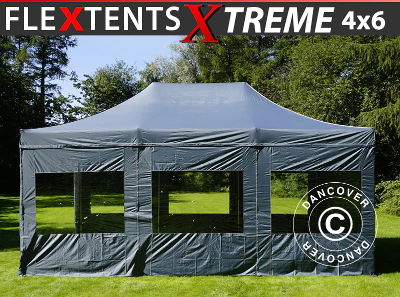 Snabbtält FleXtents Xtreme 50 4x6m Grå, inkl. 8 sidor