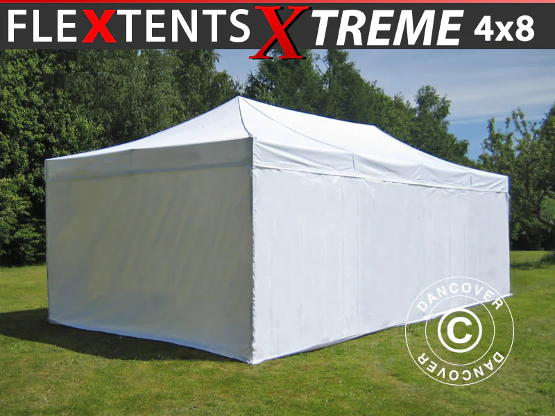 Snabbtält FleXtents Xtreme 50 4x8m Vit, inkl. 6 sidor