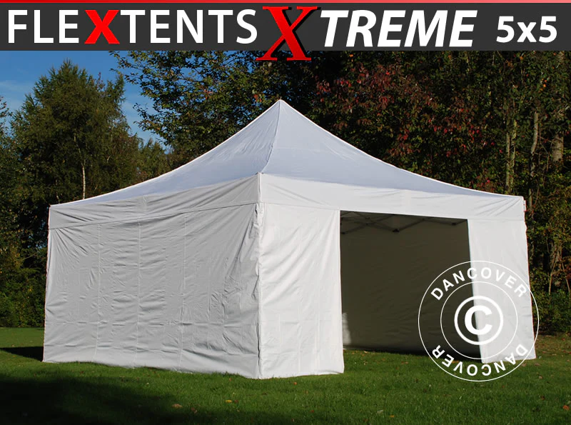 Snabbtält FleXtents Xtreme 50 5x5m Vit, inkl. 4 sidor
