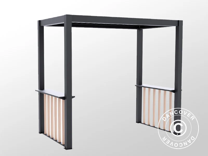 Staket set f/grillpergola San Juan, Svart/Trälook, 2 st. - Image 3