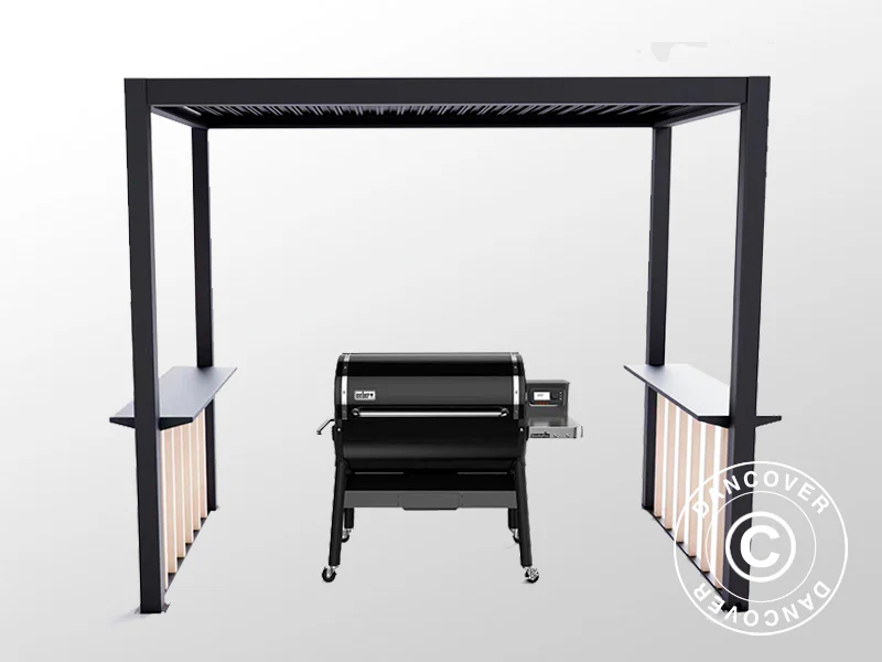 Staket set f/grillpergola San Juan, Svart/Trälook, 2 st. - Image 4