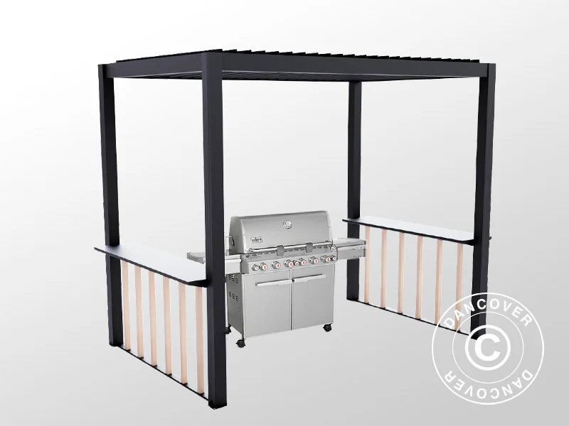 Staket set f/grillpergola San Juan, Svart/Trälook, 2 st. - Image 5