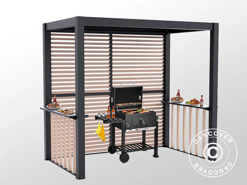 Staket set f/grillpergola San Juan, Svart/Trälook, 2 st. - Image 8