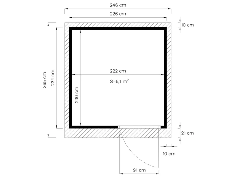 Stuga i trä Bertilo, Pentus 2O, 2,26x2,34x2,33m, Antracit - Image 6