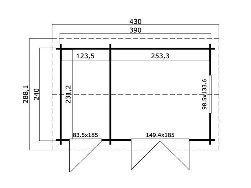 Stuga i trä med bod Maardu 3,9x2,4x2,51m, 44mm, Ljusgrå - Image 3