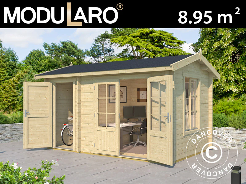 Stuga i trä med bod Maardu 3,9x2,4x2,51m, 44mm, Naturlig