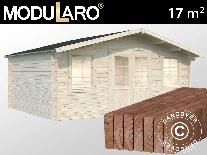 Stuga i trä med golv, 5,04x3,8x2,45m, 17m², Naturlig