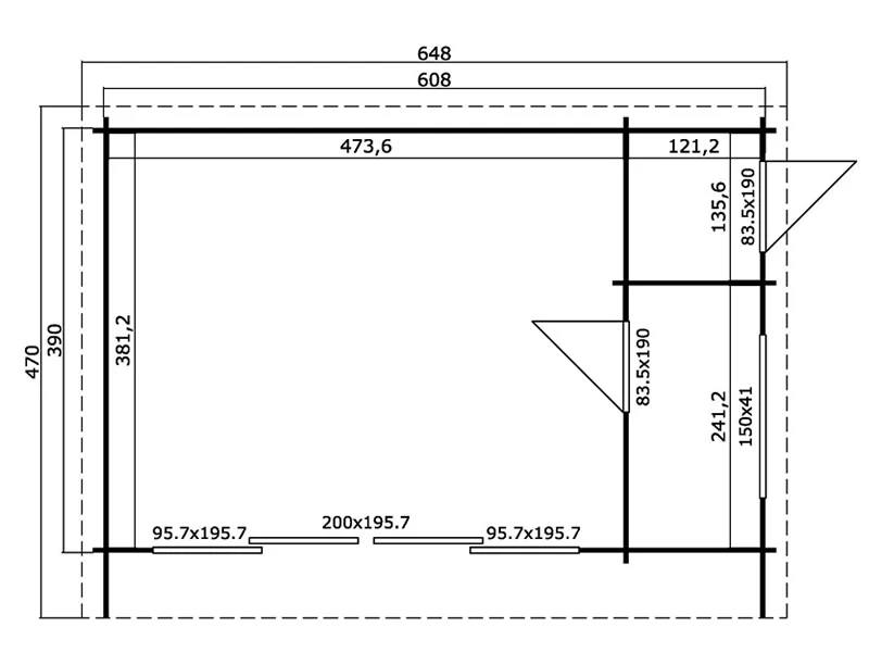Stuga i trä Milano, 6,08x3,90x2,45m, 44mm, Mörkgrå - Image 5