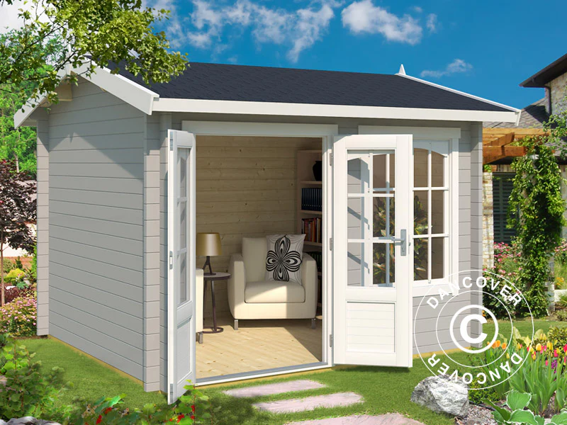 Stuga i trä Stavanger 3x2,5x2,45m, 44mm, Ljusgrå - Image 2
