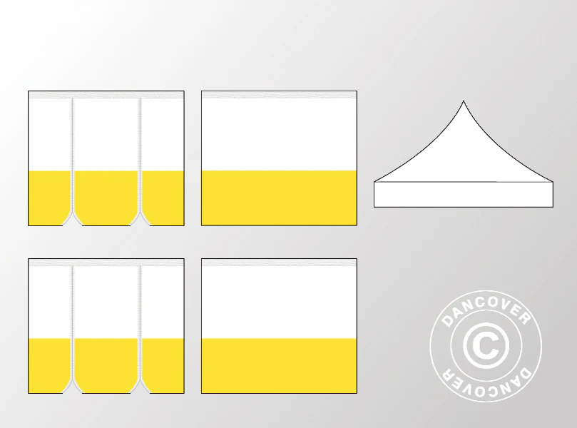 Takduk 2x2m + sidovägg kit till snabbtält FleXtents® PRO arbetstält, PVC, Vit/gul
