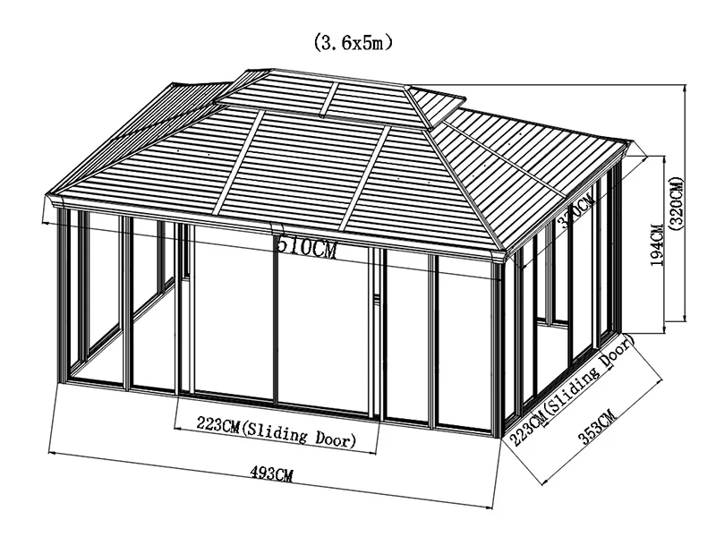 Trädgårdspaviljong San Bruno med sidoväggar av polykarbonat, 3,6x5m, Mässing - Image 8