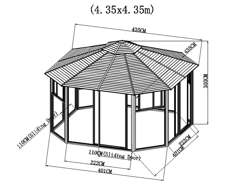 Trädgårdspaviljong San Bruno med sidoväggar av polykarbonat, åttakantigt 4,35x4,35m, Mässing - Image 7