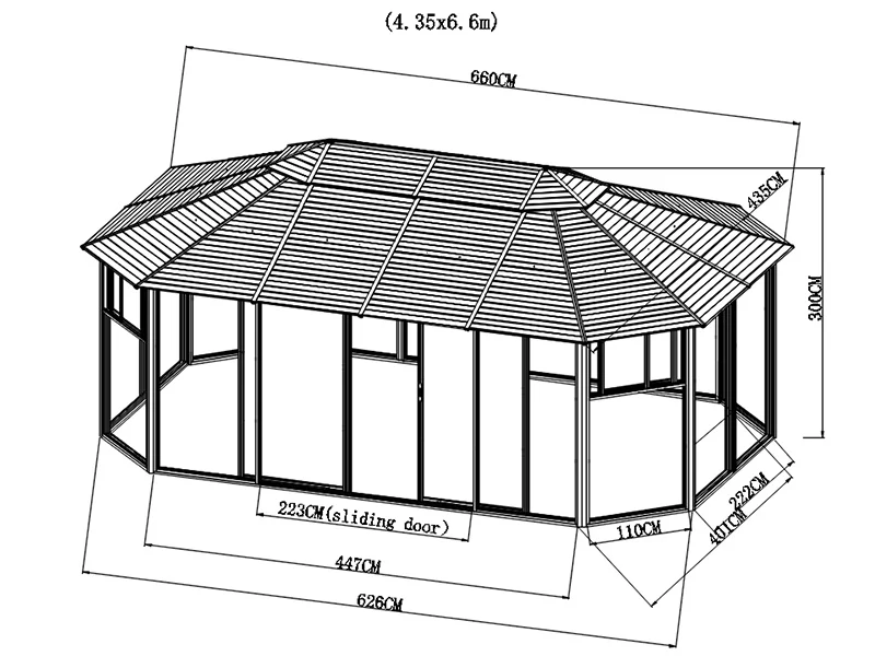 Trädgårdspaviljong San Bruno med sidoväggar av polykarbonat, åttakantigt 4,35x6,6m, Mässing - Image 6