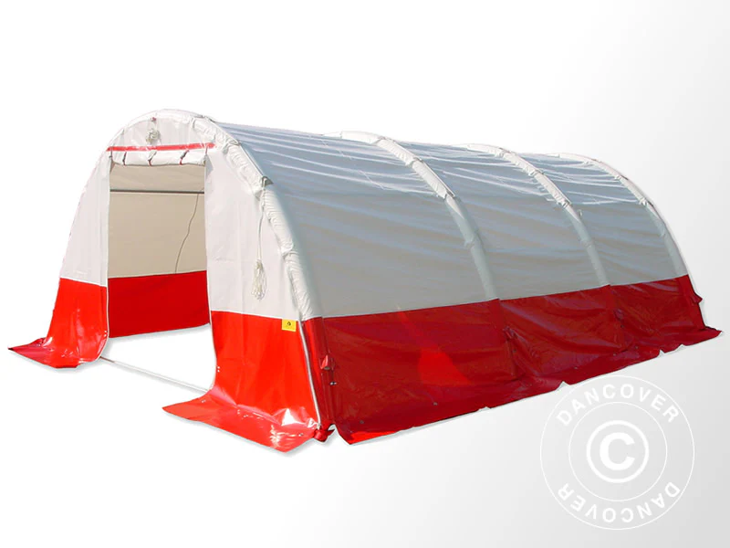 Uppblåsbart Medicinskt & Nödsituationstält Bågformat FleXshelter PRO, 6x4m, Vit/Röd