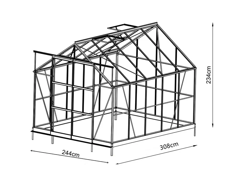 Växthus glas 2,44x3,08x2,34m med bas och takdekoration, 7,51m², Svart - Image 9