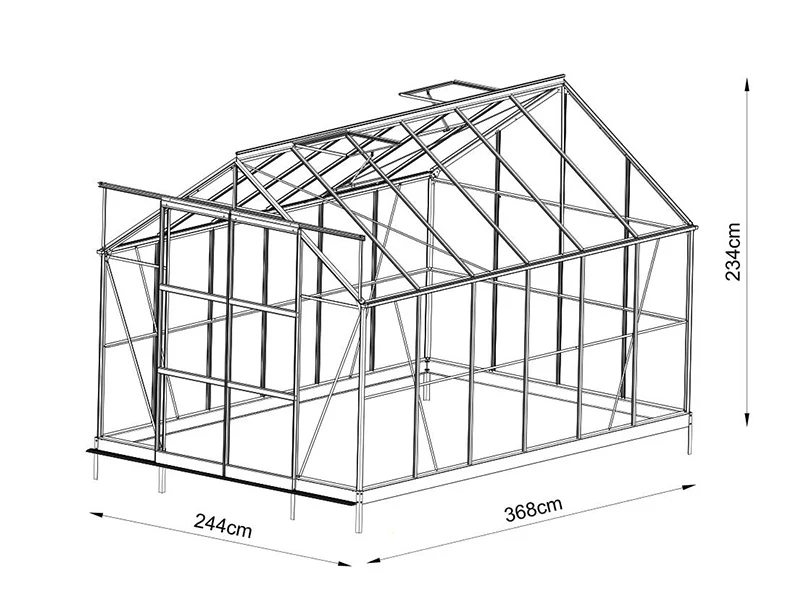 Växthus glas 2,44x3,68x2,34m med bas och takdekoration, 8,97m², Svart - Image 9