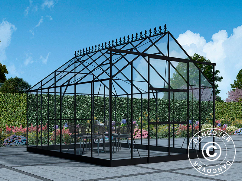 Växthus glas 3x3,68x2,6m med bas och takdekoration, 11,04m², Svart - Image 3