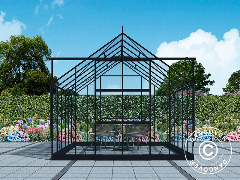 Växthus glas 3x3,68x2,6m med bas och takdekoration, 11,04m², Svart - Image 4