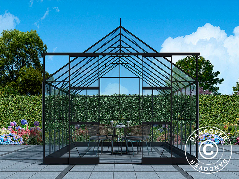 Växthus glas 3x4,87x2,6m med bas och takdekoration, 14,61m², Svart - Image 3
