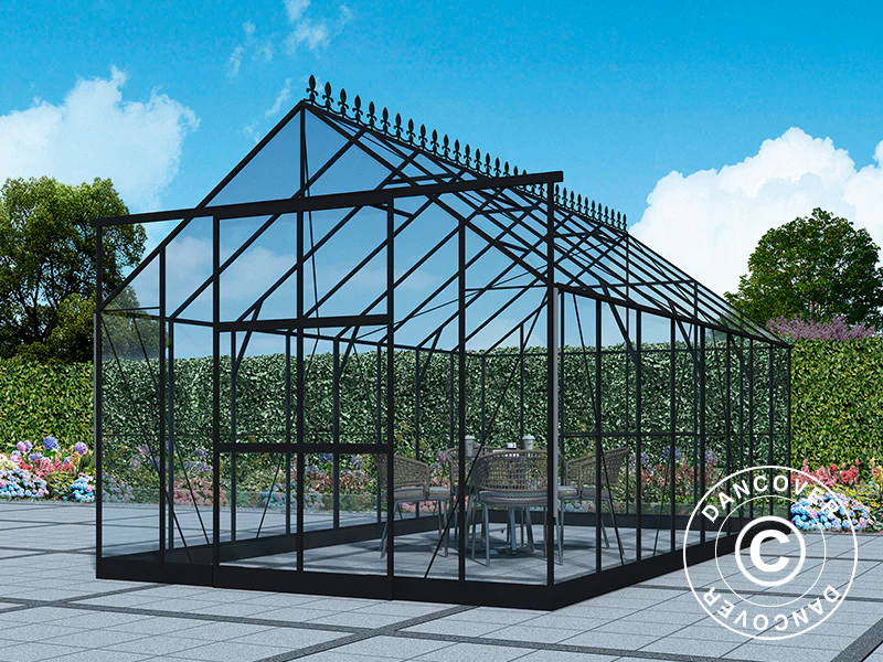 Växthus glas 3x4,87x2,6m med bas och takdekoration, 14,61m², Svart - Image 5