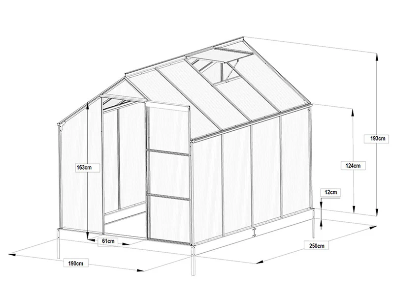 Växthus Polykarbonat 4,75m², 1,9x2,5x2,05m med bas, Svart - Image 11