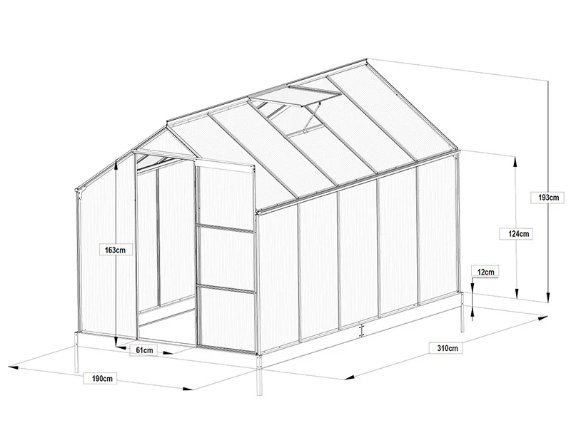 Växthus Polykarbonat 5,89m², 1,9x3,1x2,05m med bas, Svart - Image 11