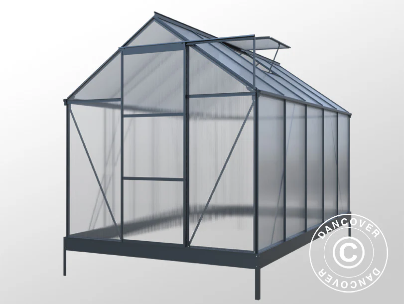 Växthus Polykarbonat 5,89m², 1,9x3,1x2,05m med bas, Svart - Image 4