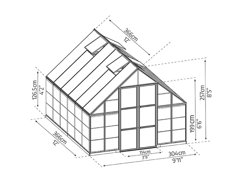 Växthus polykarbonat Balance 11,1m², Palram/Canopia, 3,04x3,66x2,57m, Silver - Image 11