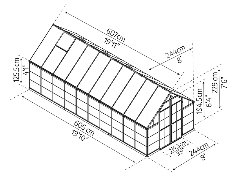 Växthus polykarbonat Balance 14,81m², Palram/Canopia, 2,44x6,07x2,29m, Silver - Image 10