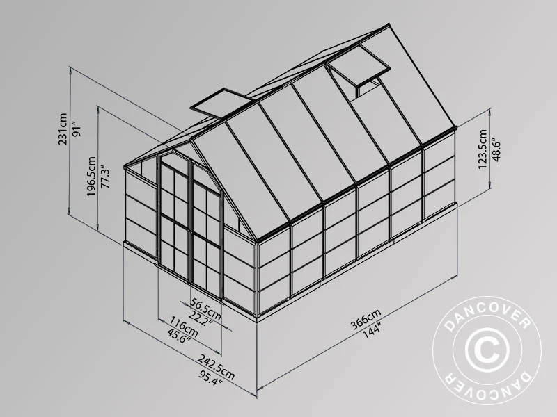 Växthus Polykarbonat Balance 8,9m², Palram/Canopia, 2,44x3,67x2,29m Silver - Image 10