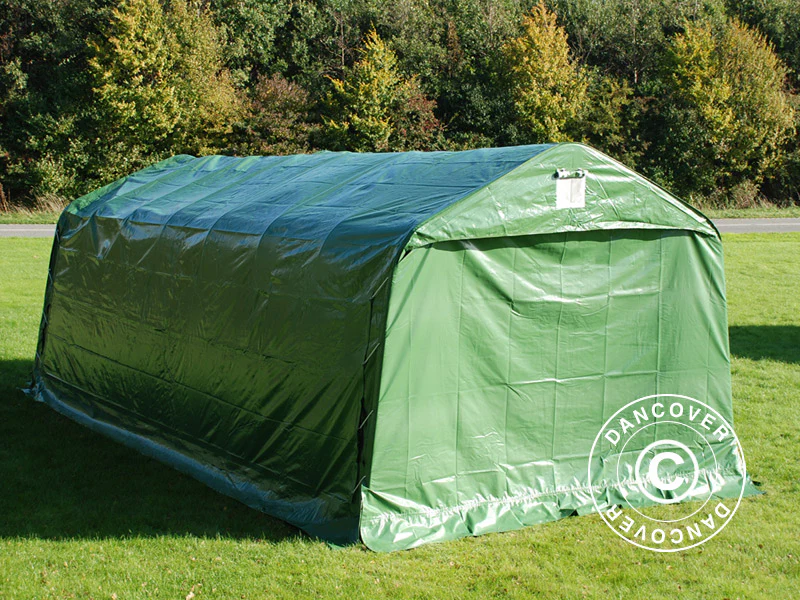 Vindskydd för djur 3,77x7,3x3,18m, PVC, Grönt - Image 3