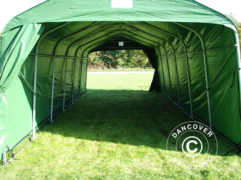 Vindskydd för djur 3,77x7,3x3,18m, PVC, Grönt - Image 4