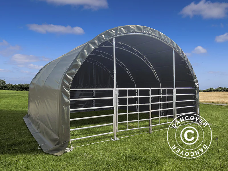 Vindskydd för djur Fackverksstål, 6x6x3,7m, PVC, Grön - Image 3