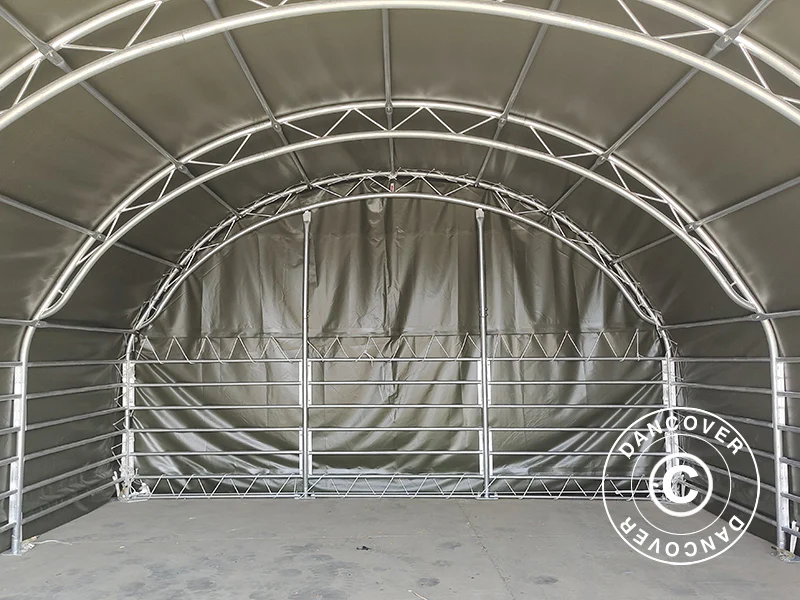 Vindskydd för djur Fackverksstål, 6x6x3,7m, PVC, Grön - Image 5