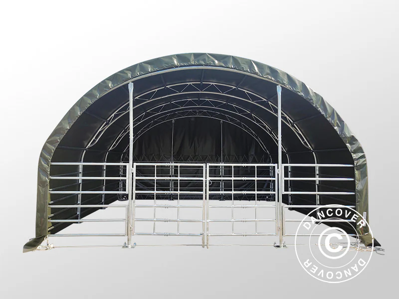 Vindskydd för djur Fackverksstål, 6x6x3,7m, PVC, Grön - Image 6