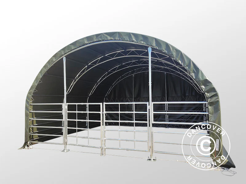 Vindskydd för djur Fackverksstål, 6x6x3,7m, PVC, Grön - Image 7