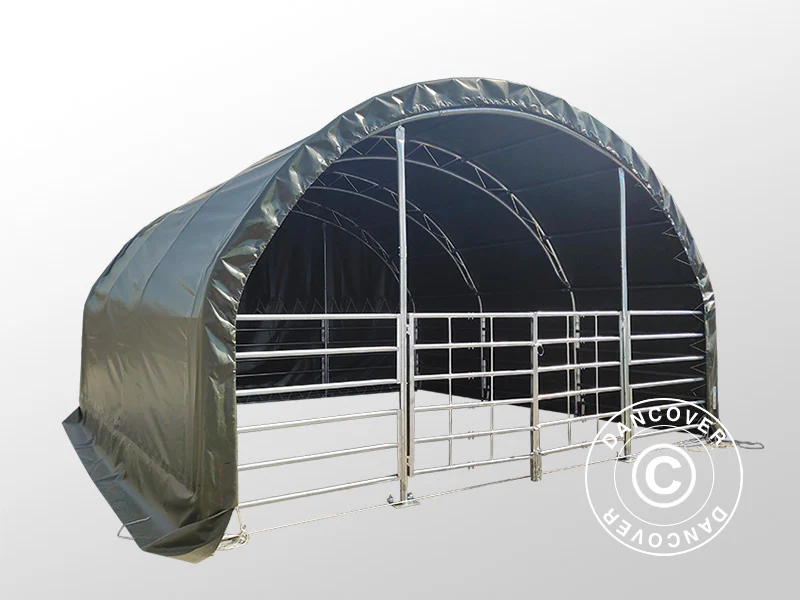 Vindskydd för djur Fackverksstål, 6x6x3,7m, PVC, Grön - Image 8